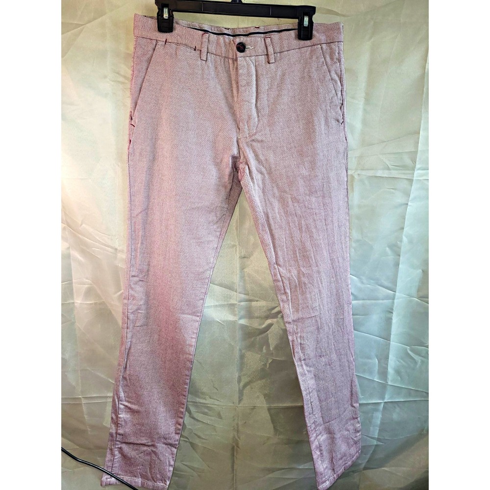 ZARA MAN Men's Red/White Check Twill Chino Pants 32W Slim Fit Tapered Leg